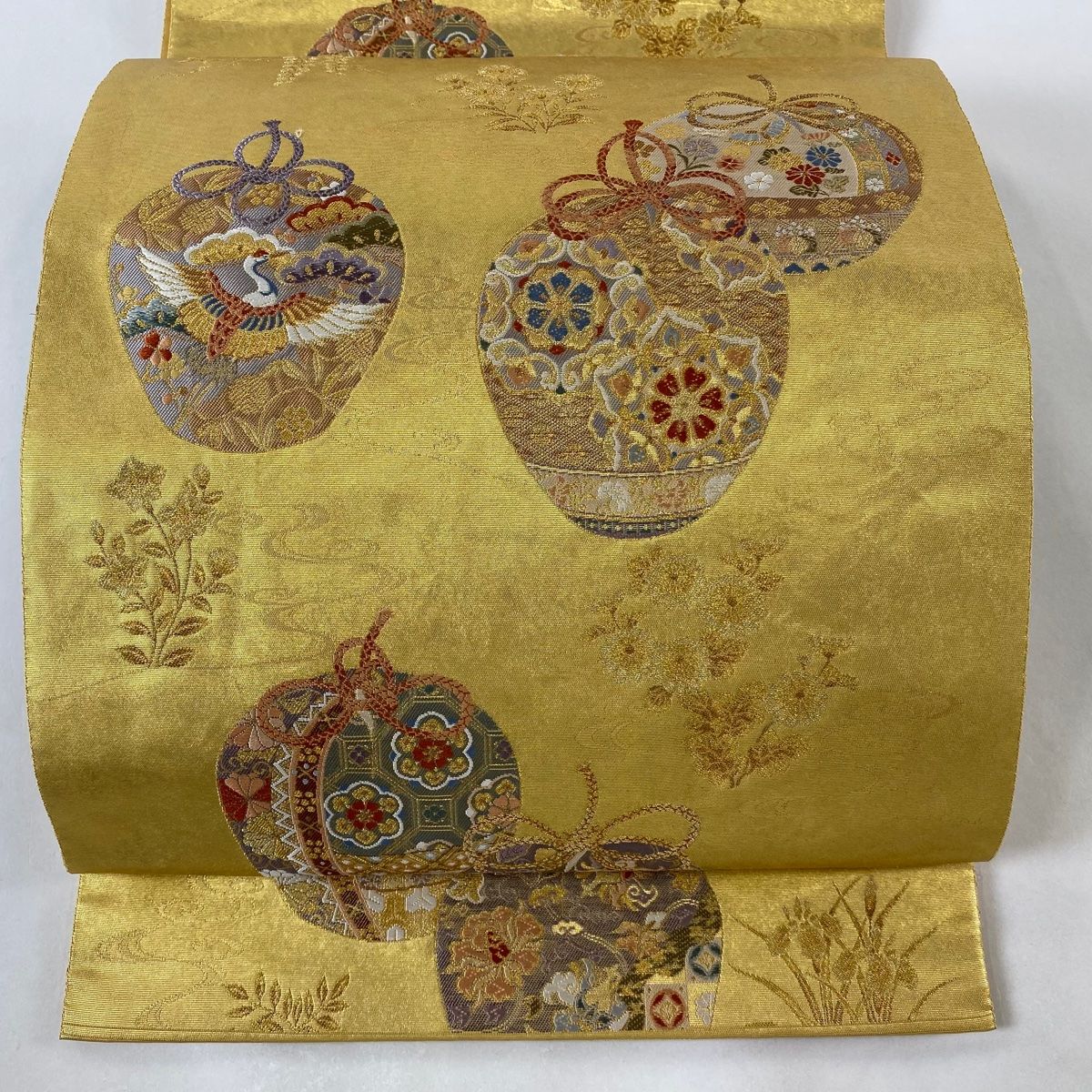 袋帯 美品 名品 長嶋成織物 落款 瀞金錦 関西仕立て お仕覆 草花