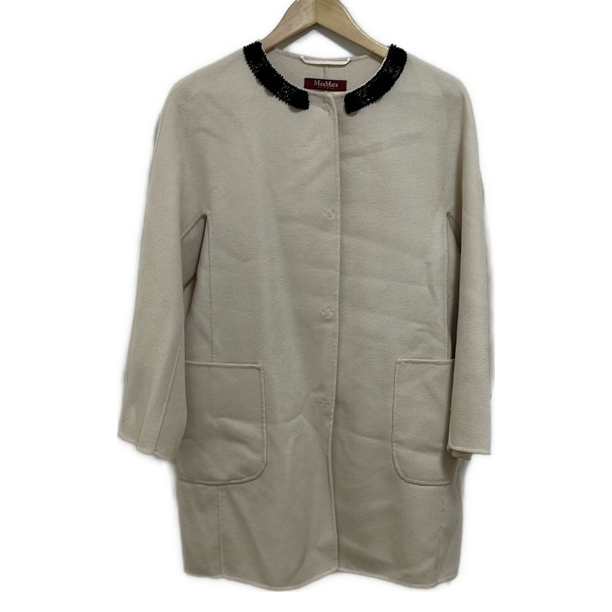 Max Mara STUDIO マックスマーラスタジオ コート サイズ40 M レディース - ベージュ×黒 長袖 ビーズ ビジュー 秋 冬