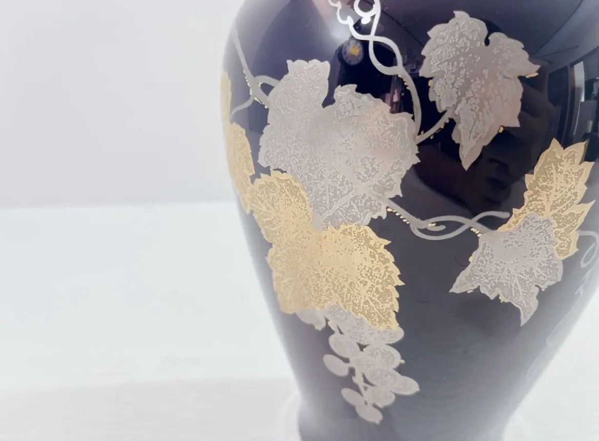 美品 大倉陶園 壺型花瓶 28cm 金彩葡萄 瑠璃金蝕ぶどう フラワー