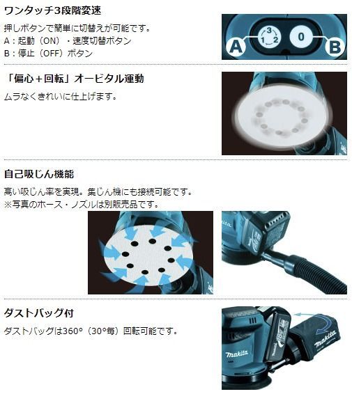  マキタ XOB 01 Z 充電式 ランダムオービットサンダ コードレス 18 V BO 180 DZ 同等品 125 mm ポリッシャー MAKITA 布ヤスリ クロス ヤスリ