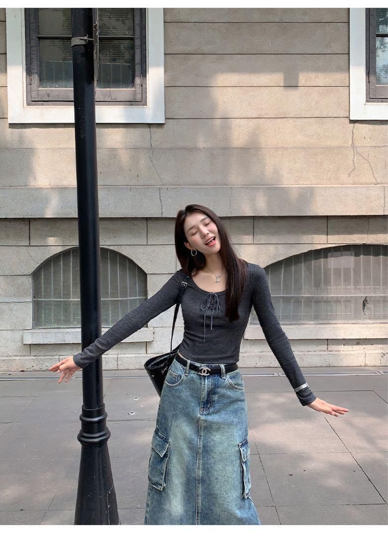 デニムロングスカート 春のお出かけ女子会にぴったり