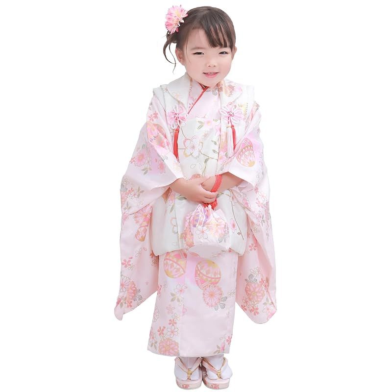 KYOETSU キョウエツ 七五三 3歳 女の子 着物 セット 被布 小物 フルセット 754 くすみ B 9.霞桃の鞠花しらべ 1