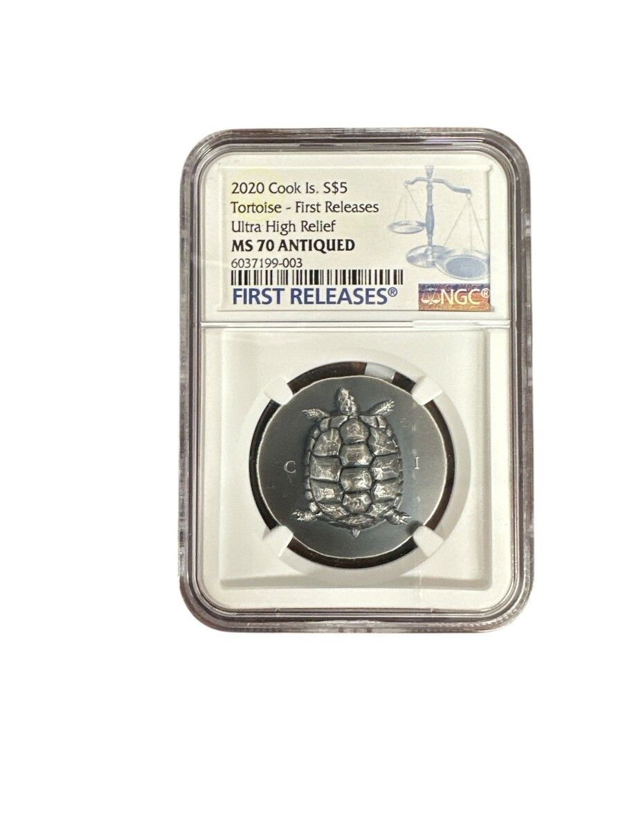 COOK ISLANDS TTOISE $5 COIN SILVER 1OZ ULTRA HIGH RELIEF MS70 AL PSH033596