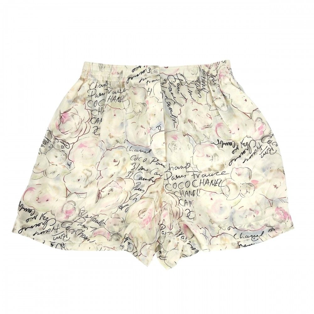 シャネル ボトムス レディース カメリア ココマーク ココ ハーフパンツ 総柄 服 アパレル CHANEL 38 ベージュ マルチ コットン 春 夏