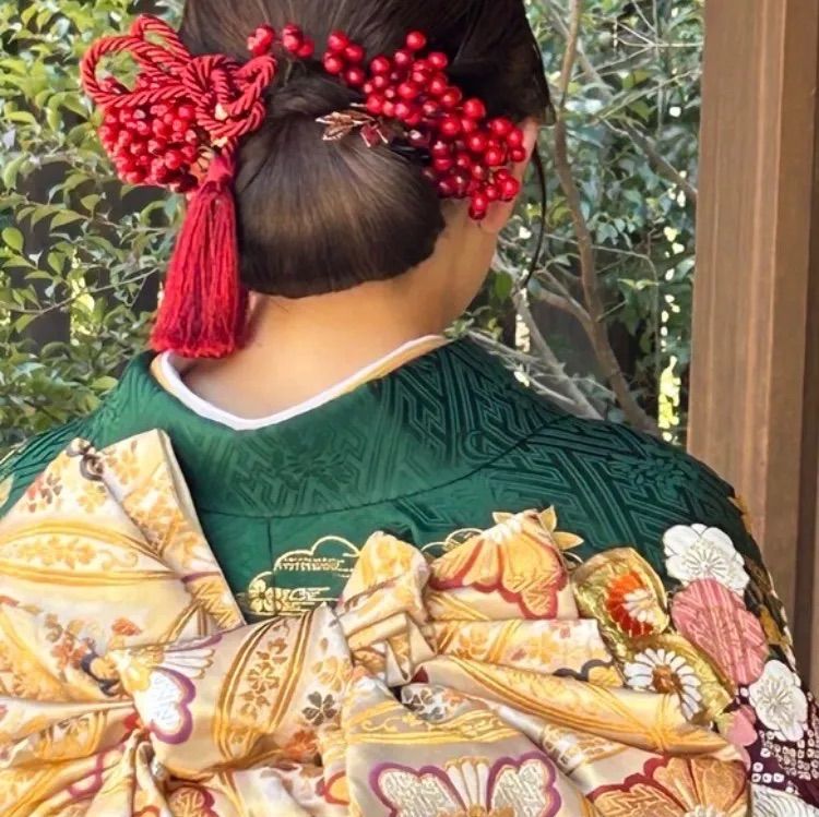 南天ゴールドリーフ ビックタッセル髪飾り 花嫁ヘア 成人式 謝恩会