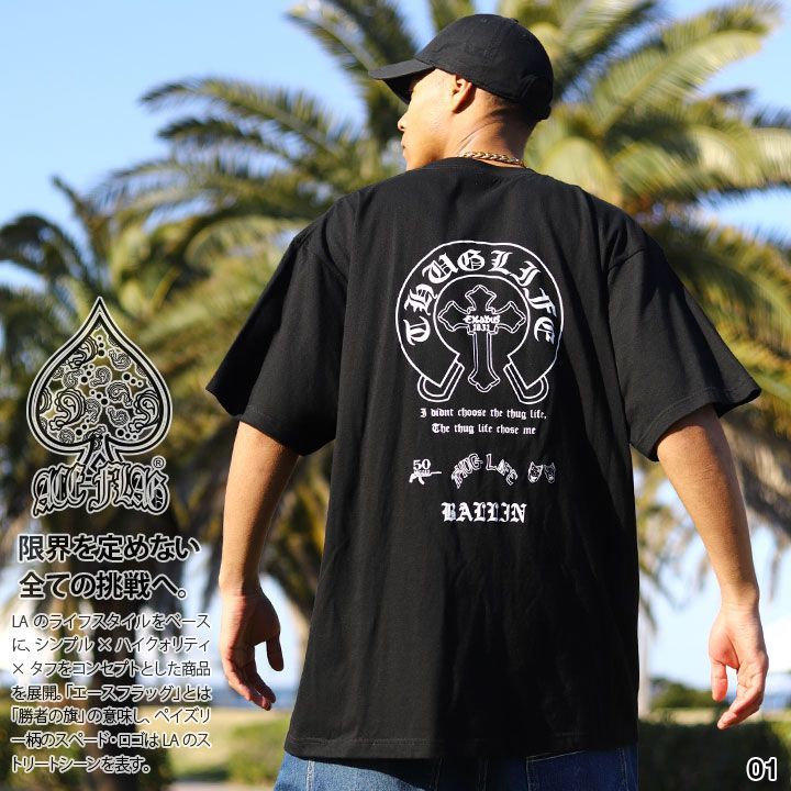 ACE FLAG Tシャツ 半袖 メンズ 春夏用 黒/白 大きいサイズ