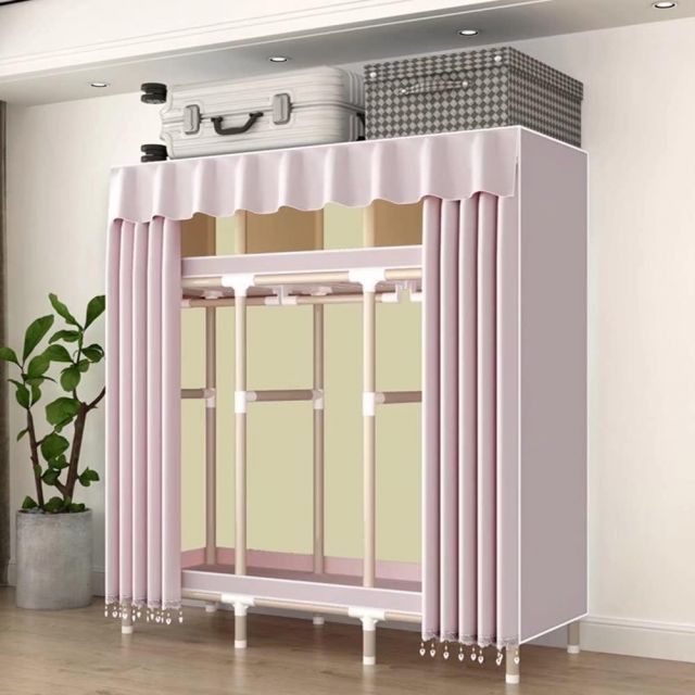 SUKIZUKI ワードローブ カバー付き 頑丈 大容量 ストレージ クローゼット カーテン式 組み立て式 亜鉛メッキ鋼管 無地カバー 耐久性 幅130×奥行50×高さ180CM グレー