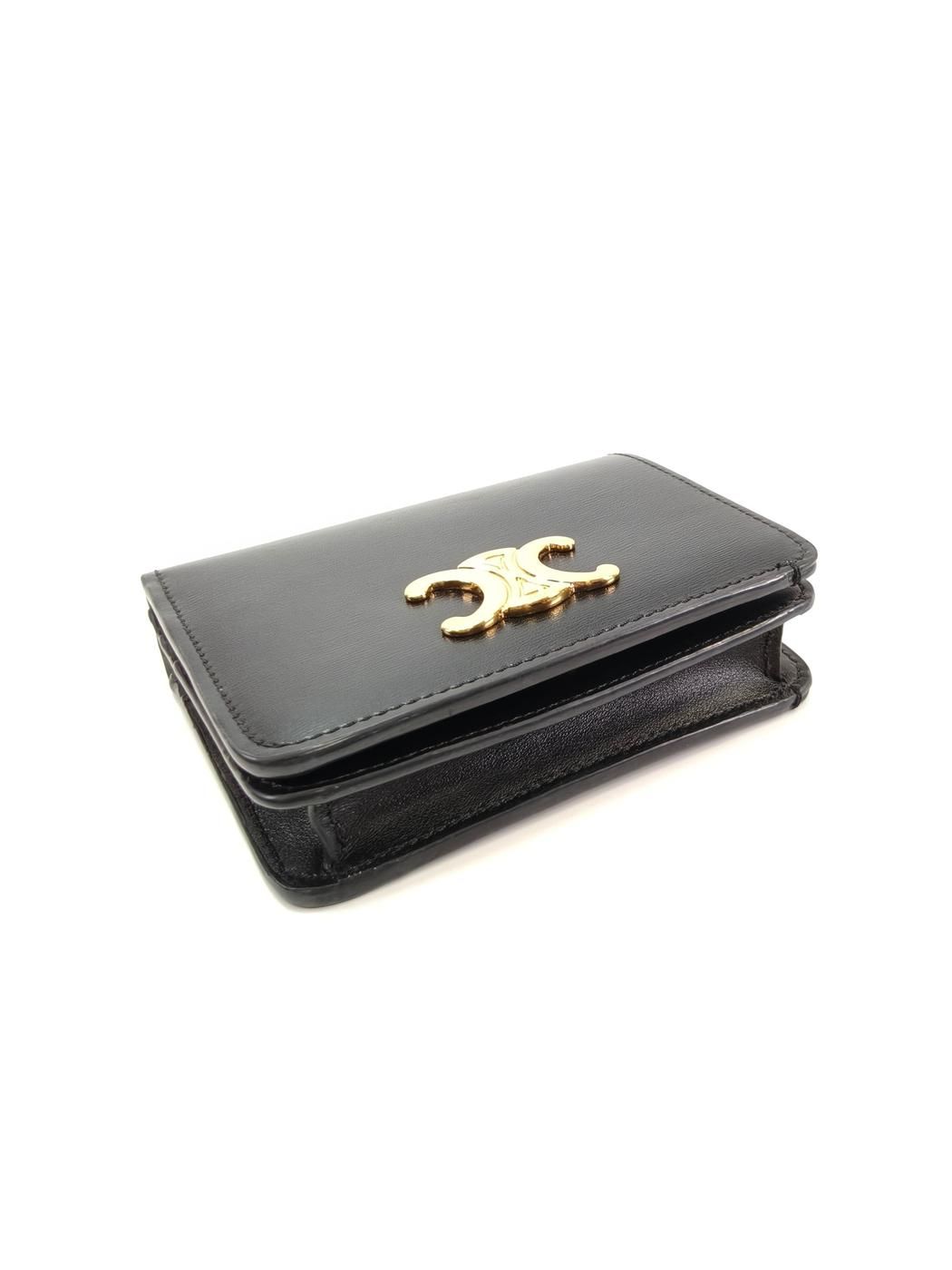 【極美品】セリーヌ 二つ折り財布 トリオンフ レザー ブラック ゴールド金具 Celine セリーヌ トリオンフ レザー コンパクトウォレット 財布
