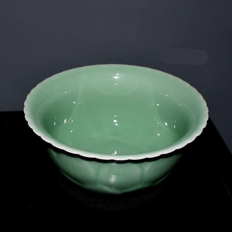 青磁 大号蓮華寿斗碗 青磁茶杯 煎茶道具 装飾品 工芸品 美術品