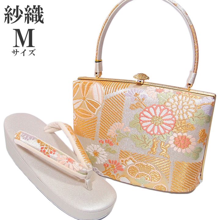 金色 花柄 草履とバッグのセット
