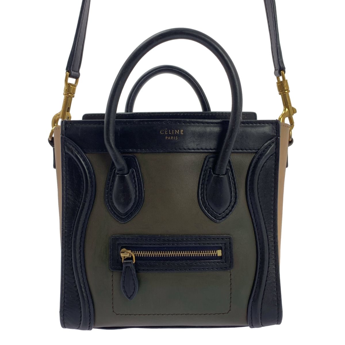 CELINE* セリーヌ ラゲージ ナノ ショルダーバッグ カーキ 美品】 CELINE / セリーヌ | ナノ ラゲージ ハンドバッグ 15LK