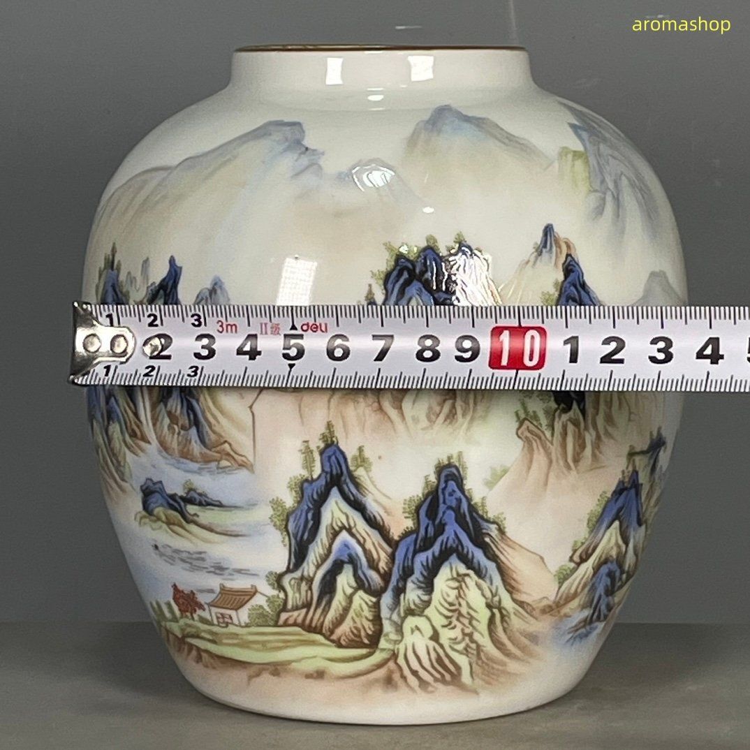 景徳鎮 磁器 青花千里江山図蓋缶 茶壺 現代工芸品 美術品 装飾品 陶磁器 清朝末期 千里江山図紋壺 花瓶 つぼ 壺 景徳鎮 磁器 置物