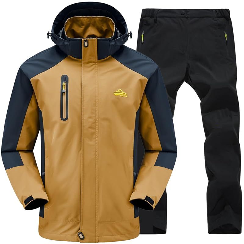ベンケ 雨風に強い アウトドアジャケット 上下セット メンズ 登山 釣り バイク 自転車 キャンプ トレッキング 防水 ウェア 通勤 通学 トザン マウンテンパーカー レインウェア ウインドブレーカー カッパ 雨具 防風 撥水 ブラウン 3XL 1