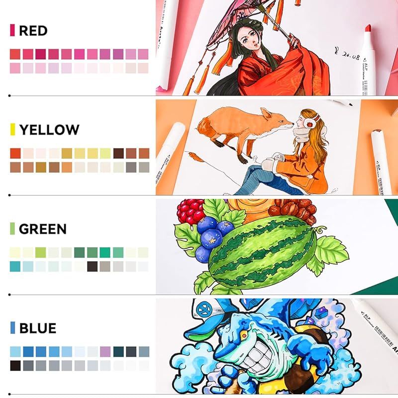 Arrtx ALP マーカーペン イラストマーカー アートマーカー 90色セット 2種類のペン先 太字 細字 防水 速乾 コミック ギフト デザイン 漫画 スケッチ ぬりえ 練習 アート用