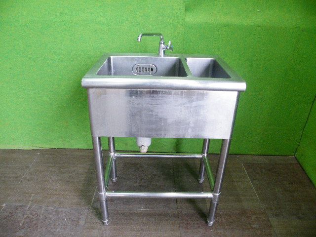 クロムステン 2槽シンク 蛇口付き H790mm×W600mm×D450mm 流し台 業務用 C-1537