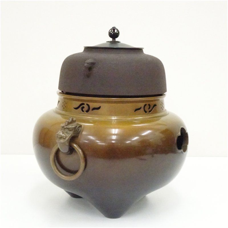 茶道具 唐銅 鬼面風炉 昇雲 釜 畠春斎 新品未使用 畠春斎・麻生雄芳合作 唐銅鬼面風炉・釜添（共箱） 茶道 茶道具
