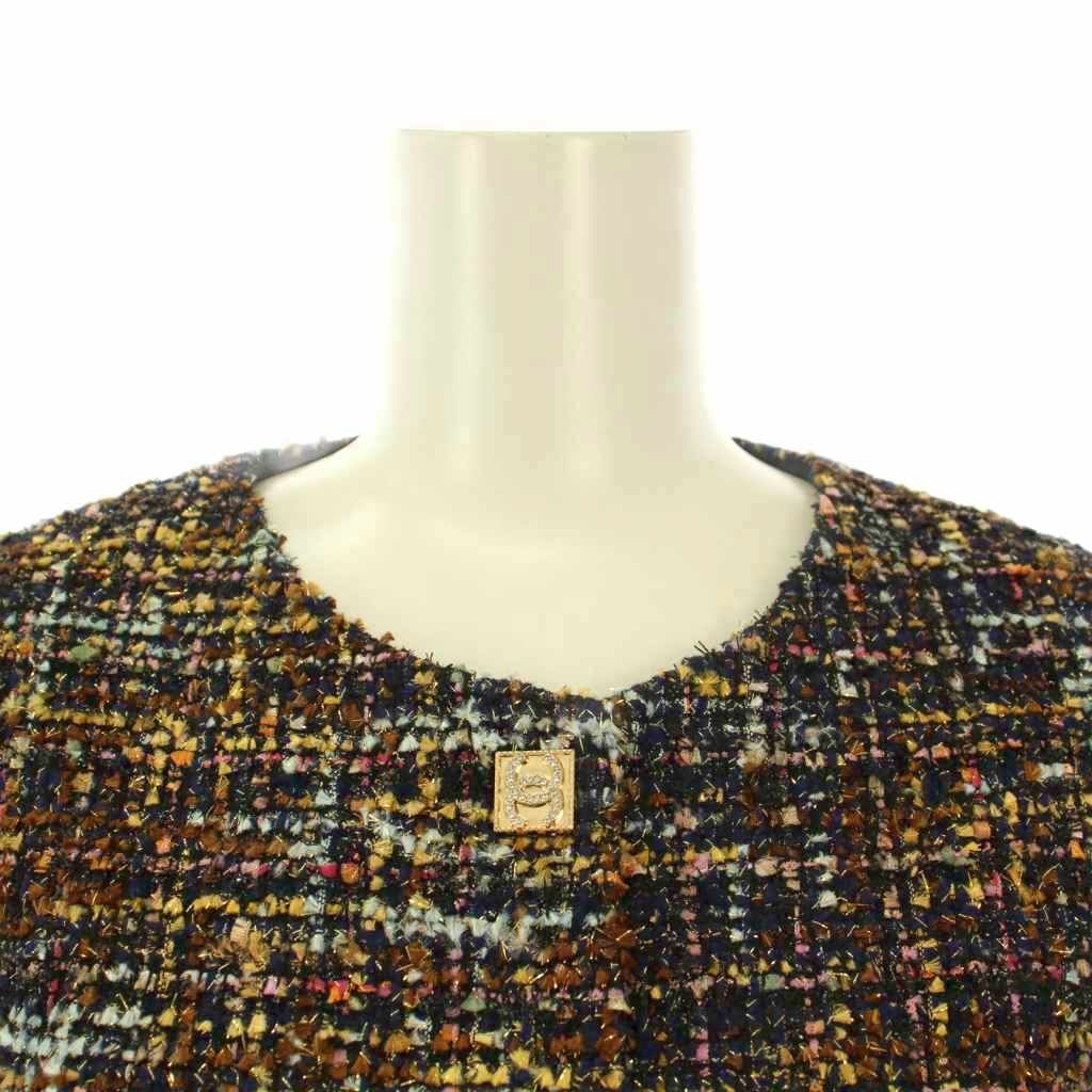 シャネル CHANEL uniform ノー ジャケット アウター ショート丈 ツイード ココボタン ココマーク ロゴ ウール シルク 36 マルチ BB GULLKHAN_COM