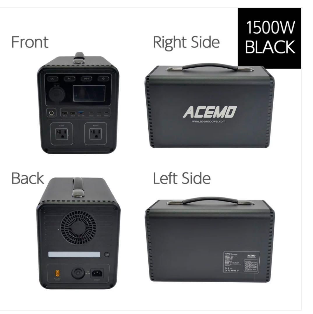 ポータブル電源 1500W 1340Wh バッテリー 大容量モデル 黒 ポータブル電源 1500W 1340Wh バッテリー 大容量モデル 黒