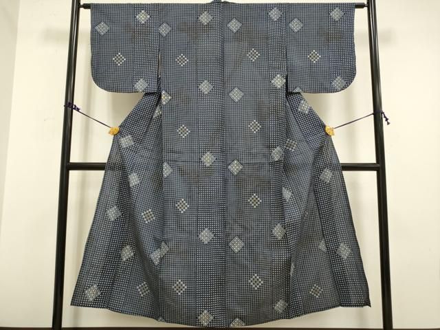 平和屋着物▽上質な紬　単衣　菱文　金彩　正絹　逸品　DAAV3125du 平和屋着物▽上質な紬 単衣 菱文 金彩 正絹 逸品 DAAV3125du