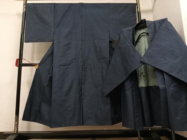 平和屋着物●男性 本場大島紬 アンサンブル 格子 正絹 AABB5138ph