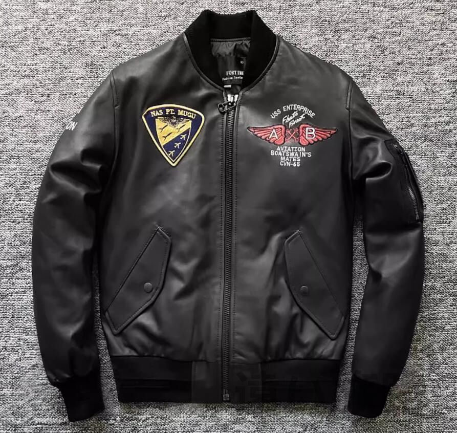 革ジャケット B1フライトジャケットM L XL 2XL アメリカ空軍服 爆撃机柄 革ジャン レザージャケット 牛革 刺繍 防寒 メンズ
