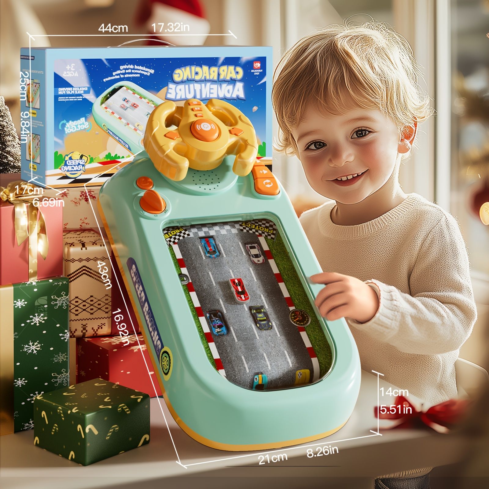 障害物回避付きインタラクティブ子供用レーシングゲームコンソール - ライトグリーン＆イエローデザイン、3～6歳向け楽しい教育玩具、戦略を刺激するゲーム、小さなゲーマーに最適なギフト、子ども向けレーシングゲーム｜安全素材の遊び心あるゲーム機