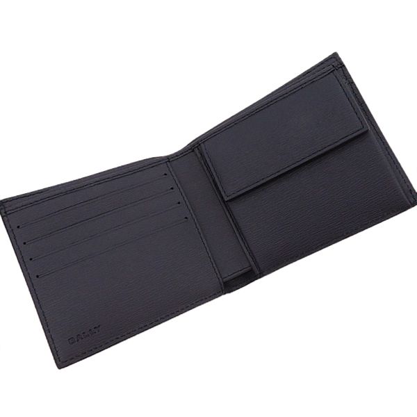 バリー BALLY 二つ折り財布 クロッシング レザー ネイビー シルバー  