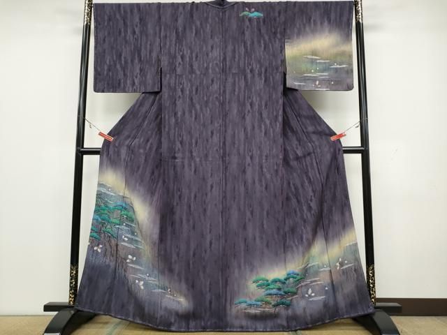 平和屋着物●訪問着　手描き　松　舞葉文　暈し染め　金彩　正絹　逸品　未使用　CAAX4659ut 平和屋着物○訪問着 手描き 松 舞葉文 暈し染め 金彩 正絹 逸品 未使用