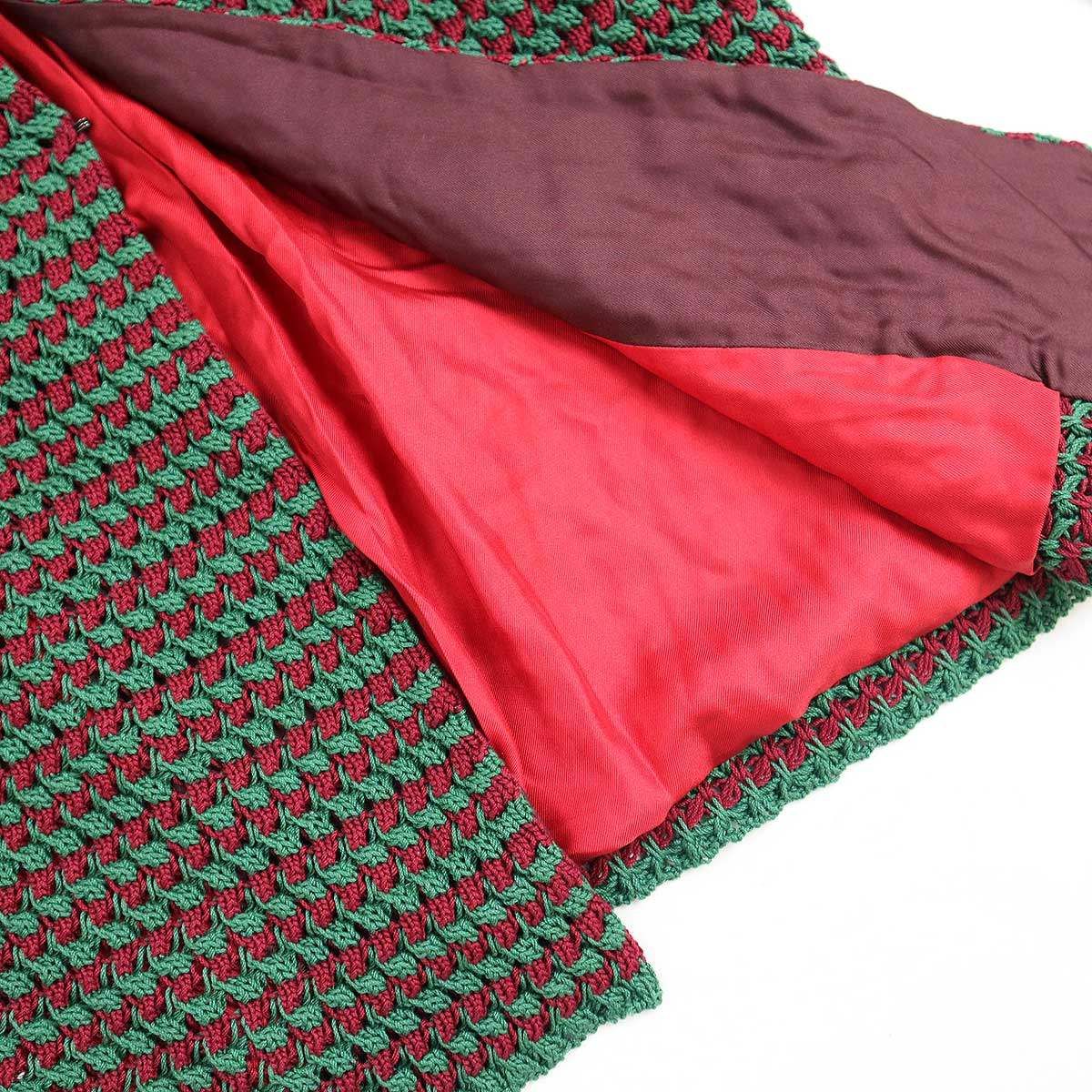 ジグザグボーダーニットセットアップ グリーン系×ボルドー系