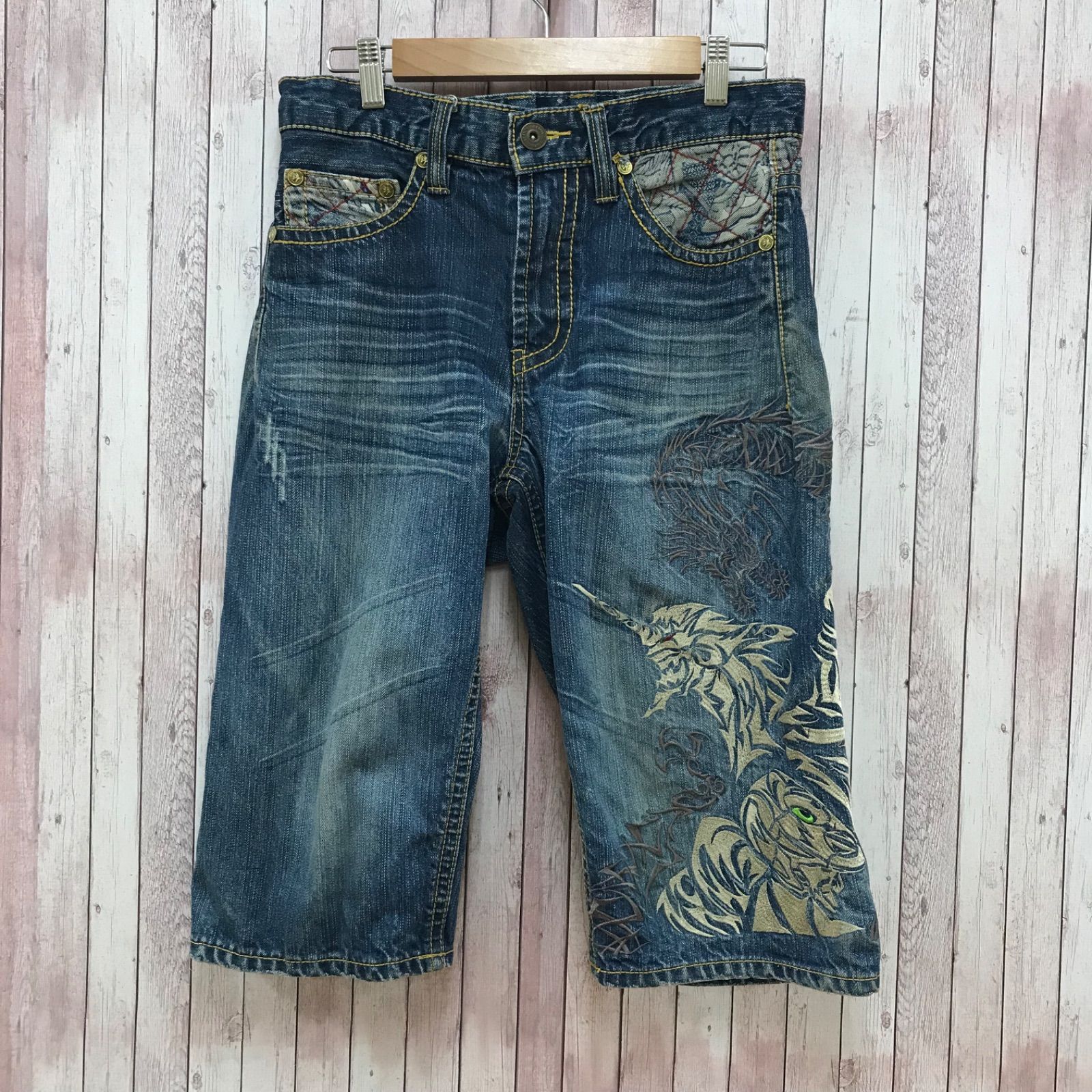 ☆エヴァンゲリオン×錦 デニム ハーフパンツ ジーンズ 刺繍