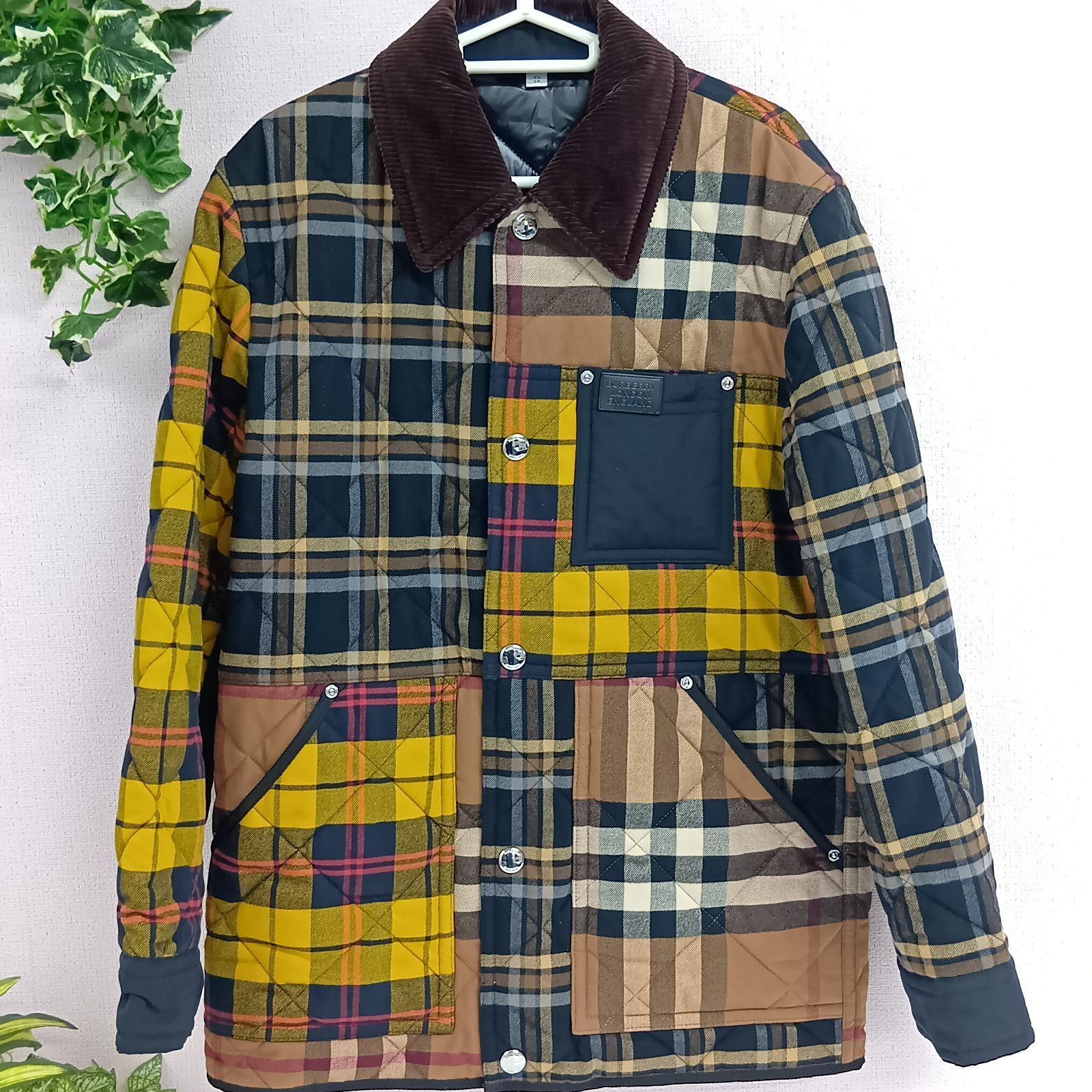 BURBERRY LONDON バーバリーロンドン チェック キルティングジャケット XS ウール 古着 メンズ マルチ ブラック ブラウン イエロー H1-42 ネ