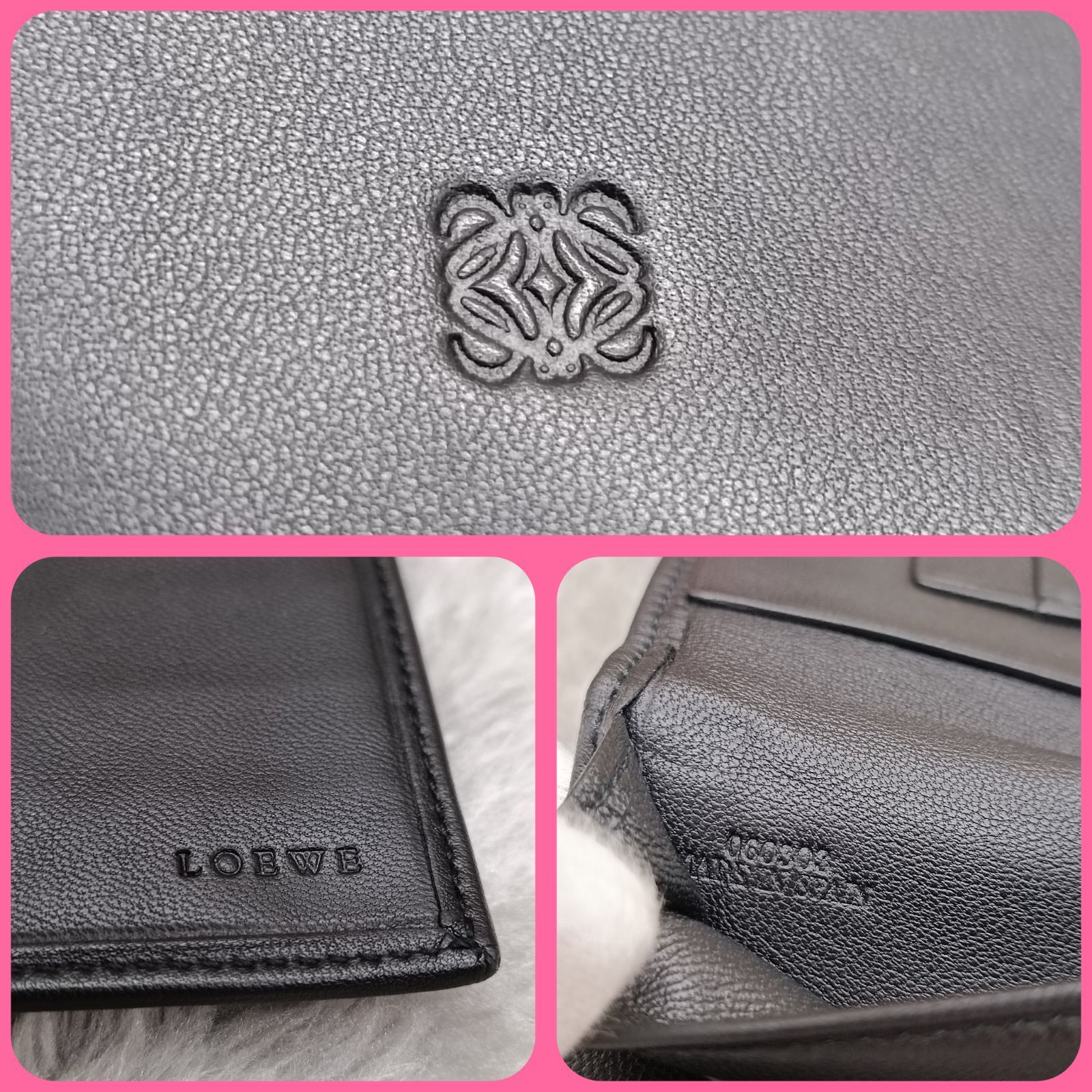 【美品】LOEWE ナッパ レザー アナグラム 財布 ロゴ 刻印 ブラック ロエベ LOEWE 二つ折り財布 ナッパレザー ブラック 黒