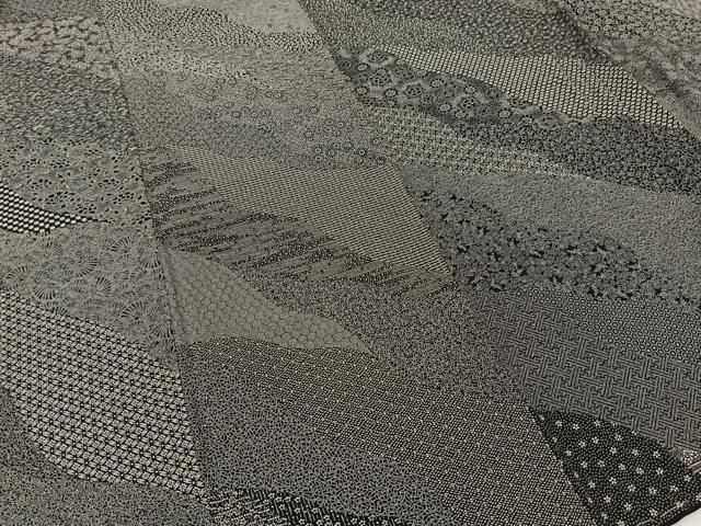 平和屋着物○江戸小紋 北原寿永 道長吉祥草花文 黒地 正絹 逸品 未使用