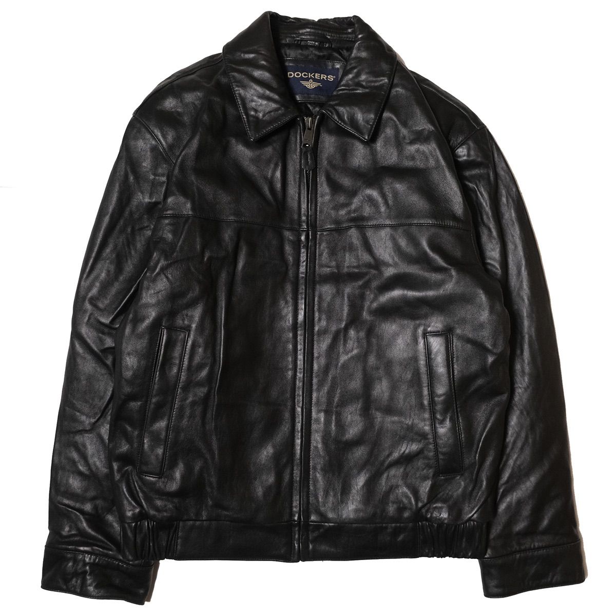 90 s 00 s ドッカーズ ラムレザー ジャケット 黒 S ブラック スイングトップ レザージャケット 90年代 旧タグ DOCKERS アメリカ古着 ビンテージ ヴィンテージ