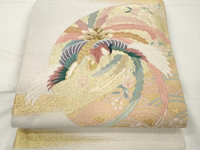 平和屋着物●爪搔き本綴れ 太鼓柄袋帯 鳳凰花文 金銀糸 正絹 CAAX9437yk