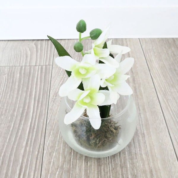 モダンテイスト ガラス花瓶 グラスアート ホワイトu0026ライトグリーン（造花付き） - メルカリ