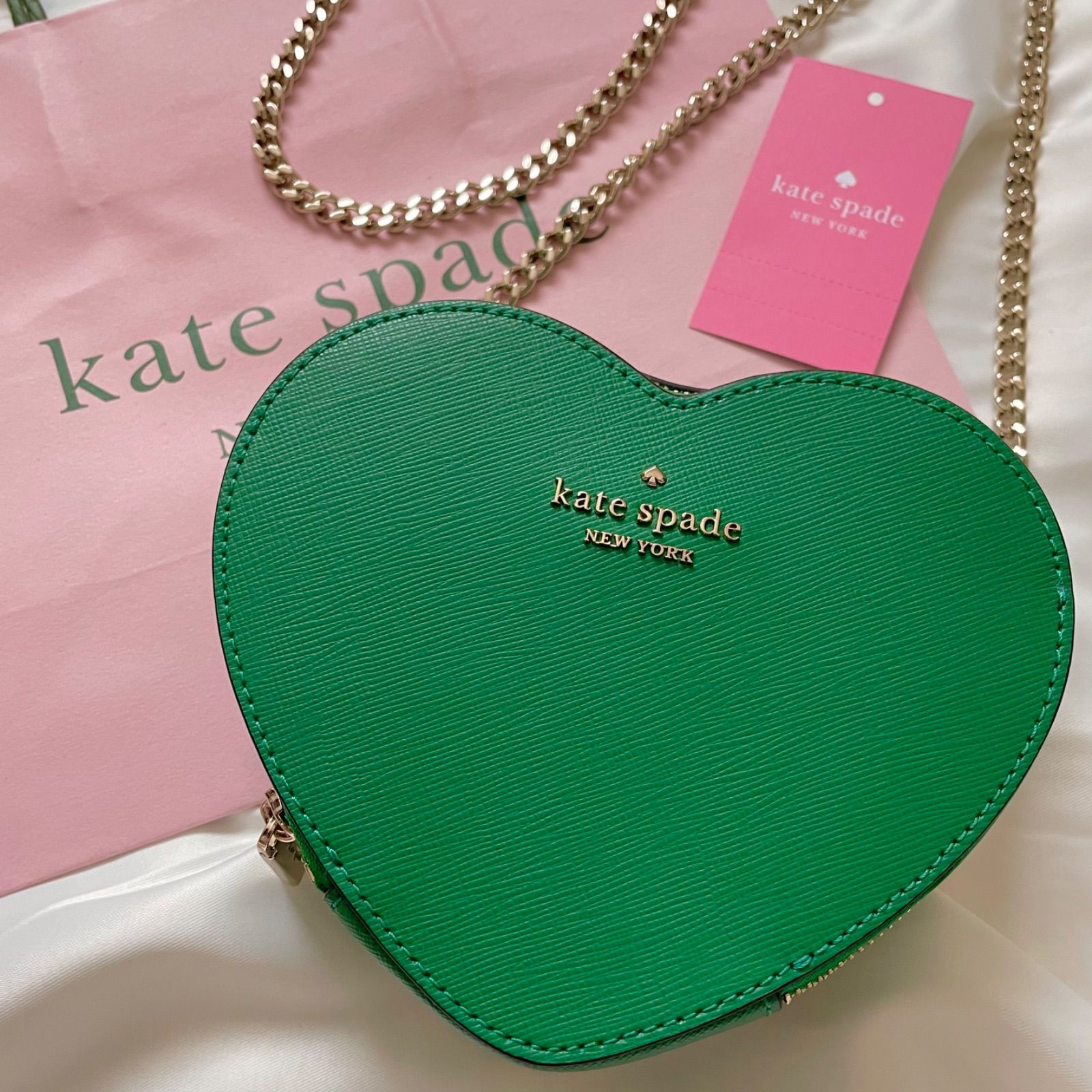 新品】kate spade ショルダーバッグ ハート型 チェーン グリーン - mik