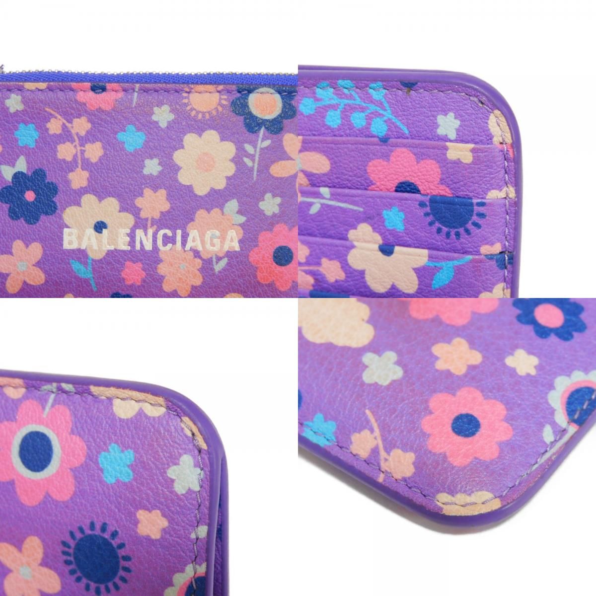 BALENCIAGA 花柄 コインケース 紫 BALENCIAGA バレンシアガ キャッシュ コイン カードホルダー