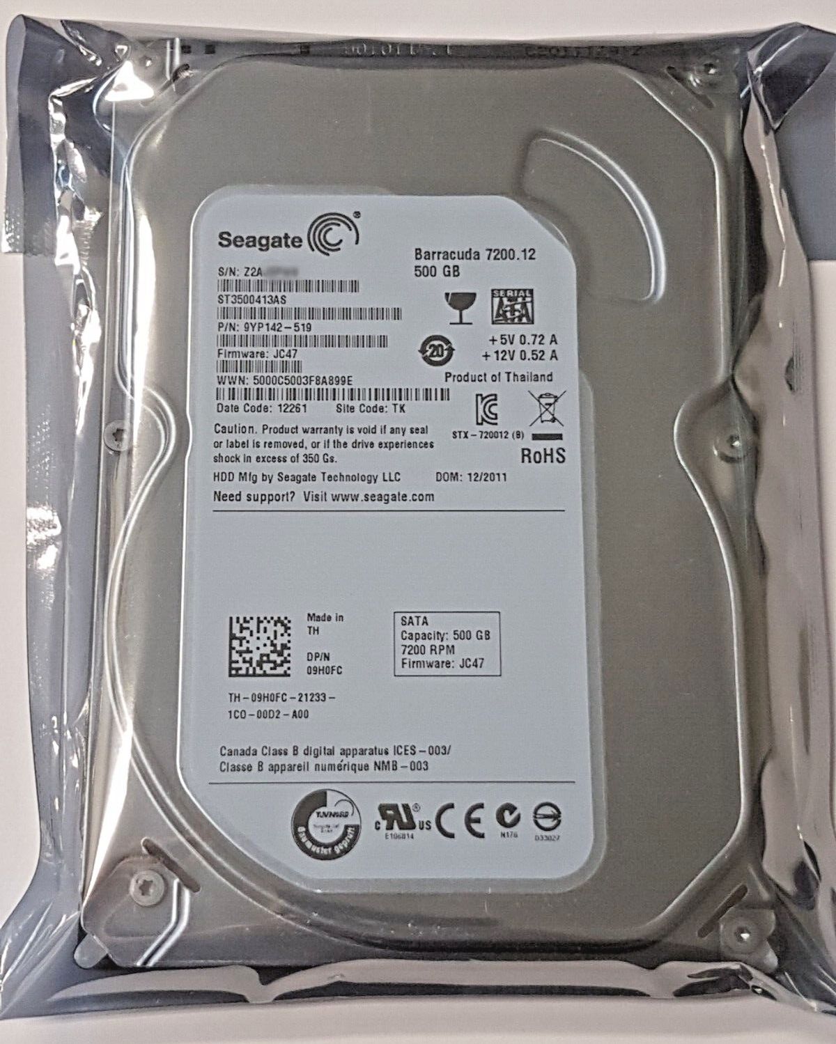 500 GB SATA Seagate Barracuda 7200.12 ST3500413AS 16MB HDD 3.5