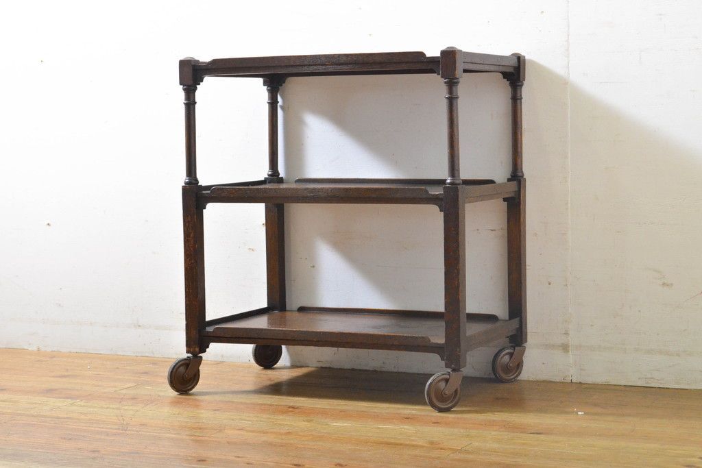 オーク無垢材 トローリー ワゴン キッチン ラック シェルフ カントリー オーク無垢材 トローリー ワゴン キッチン ラック シェルフ カントリー