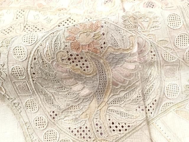平和屋着物○中国三大刺繍 スワトウ刺繍 総刺繍 訪問着 紬地 鳳凰更紗