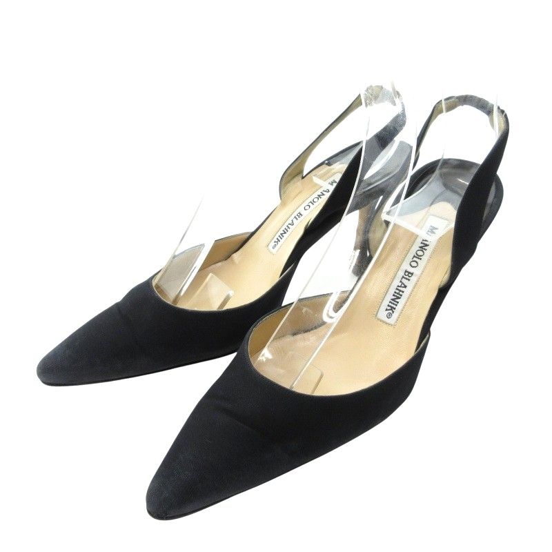 マノロブラニク MANOLO BLAHNIK バックストラップ パンプス ミュール 黒 ブラック 35 約22 STK