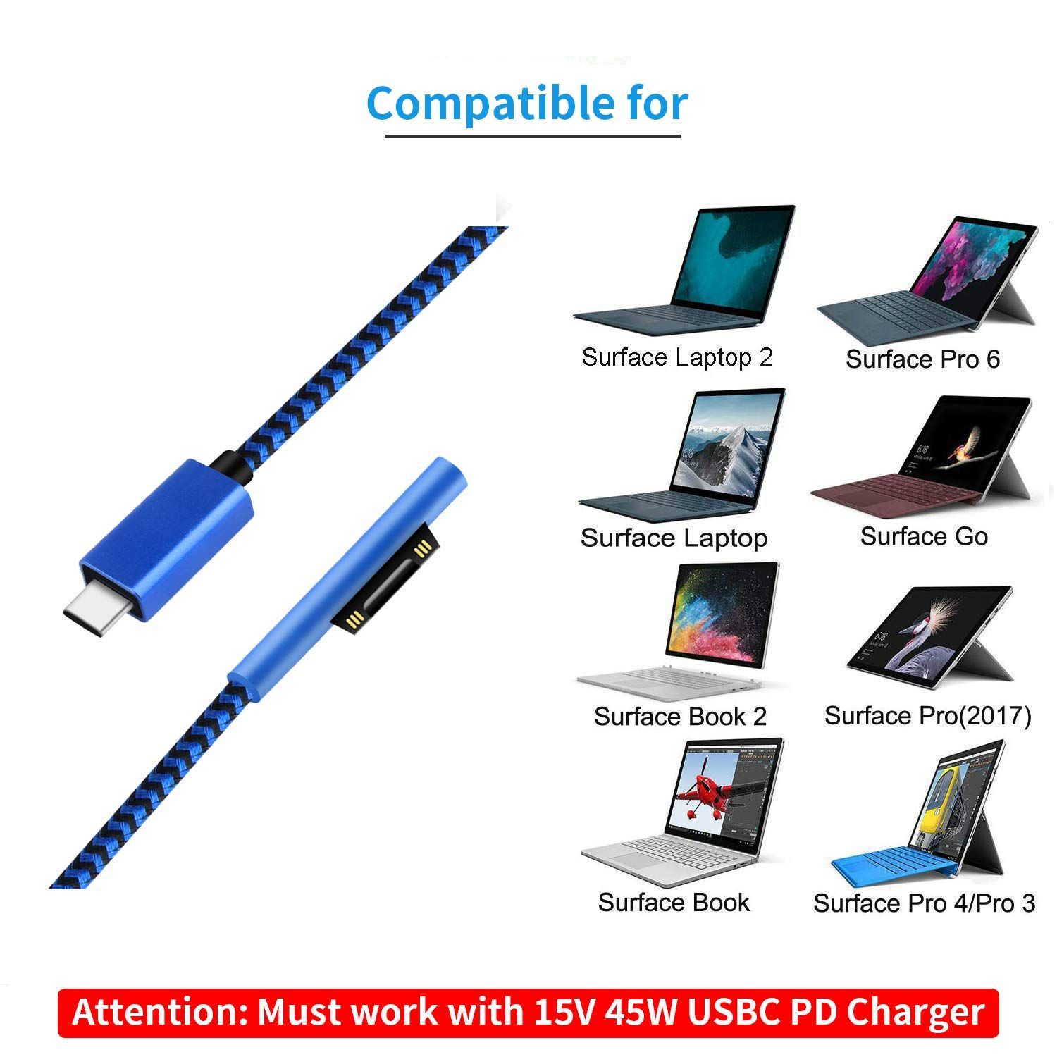 マイクロソフト Surface PD 急速充電ケーブル 45w15v以上のPD充電器が 