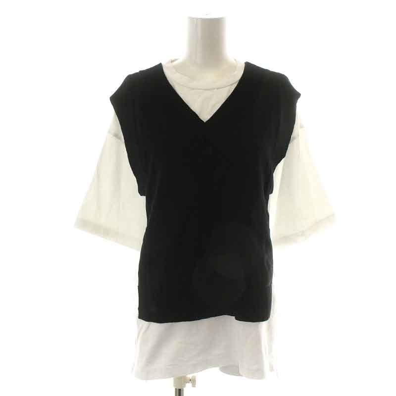 ENFOLD - ENFOLD エンフォルド 22SS CUT Layered T-SHIRT レイヤードデザインTシャツ 300FS280-2960 ブラック ホワイト 38 エンフォルド ENFOLD 22SS カットレイヤードTシャツ CUT Layered