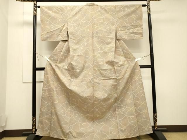 平和屋着物▽上質な紬 単衣 草木文 正絹 逸品 CAAT9513dy