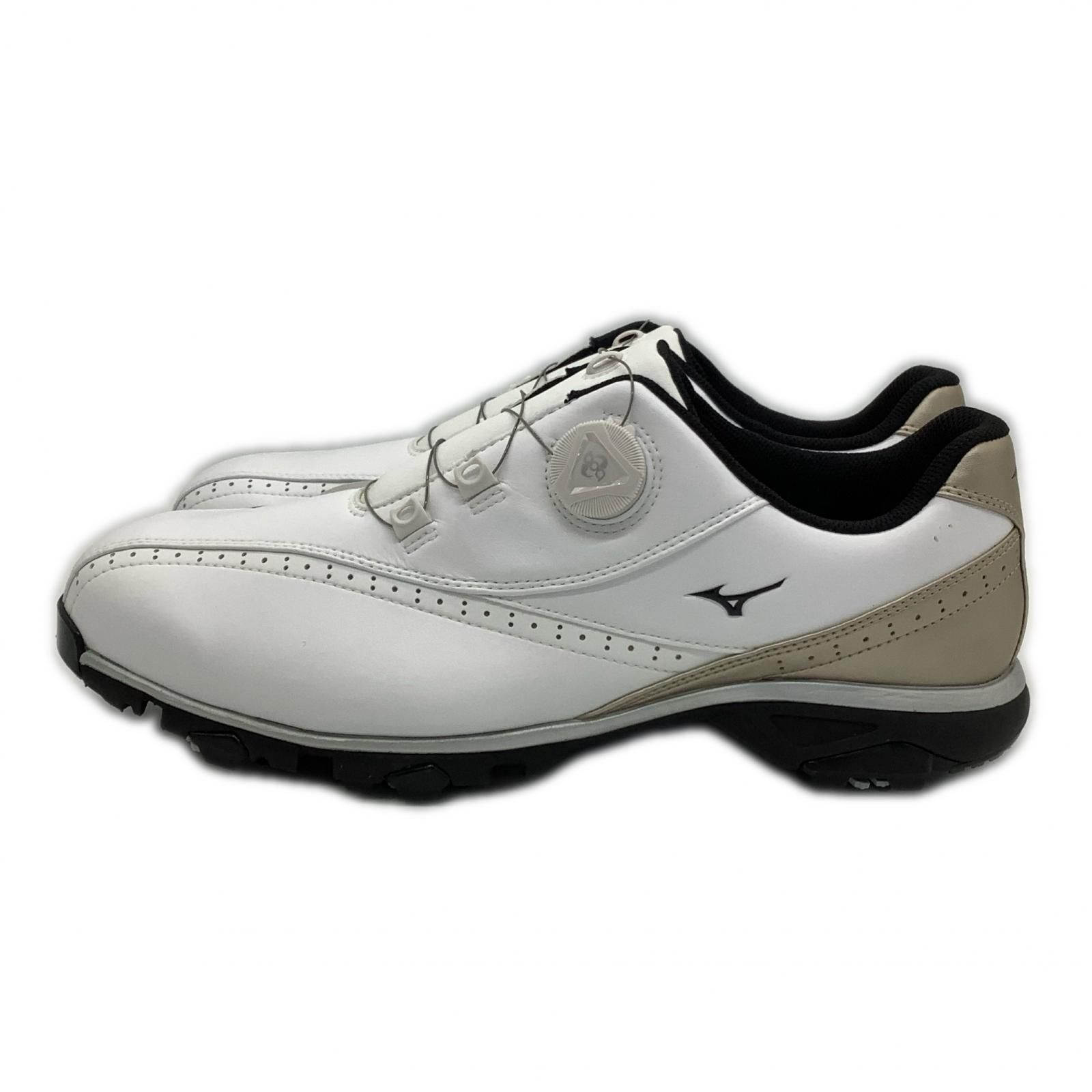 ミズノゴルフ mizunoGOLF ゴルフシューズ 28cm ホワイト×ゴールド ワイドスタイル BOA 4E 軽量 51GQ174050