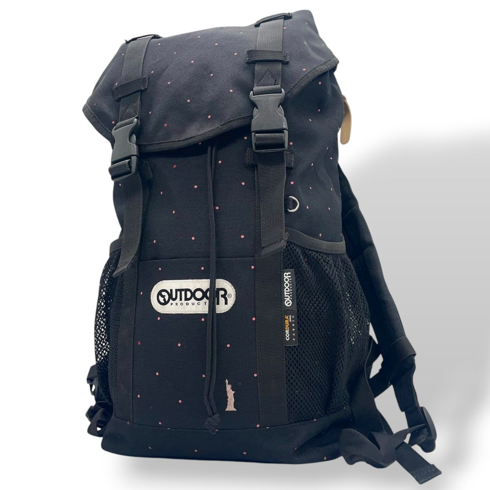 アウトドアプロダクツ OUTDOOR PRODUCTS コーデュラ リュックサック バックパック 黒 ブラック ドット柄 S93