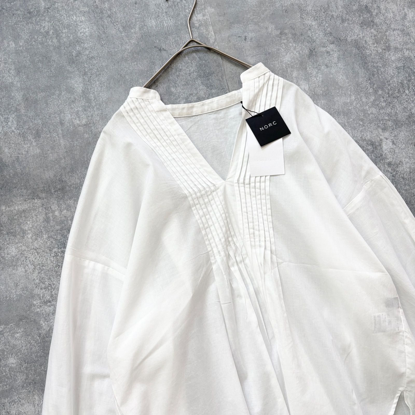 yC02 新品 N.O.R.C. レース刺繍ブラウス スキッパーシャツ ピンタック 