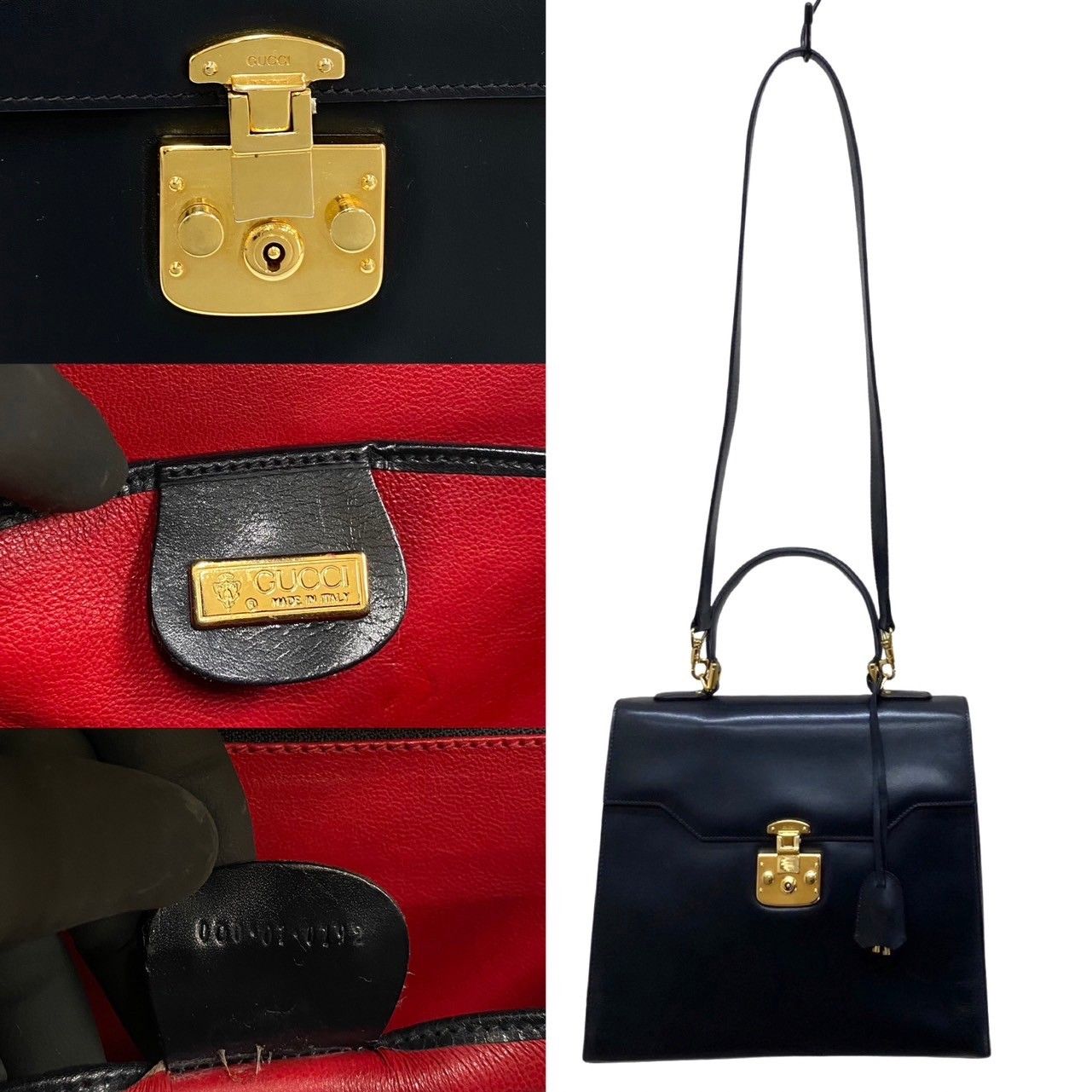 極 美品 GUCCI グッチ オールドグッチ ヴィンテージ レディロック カーフ レザー 2way ハンドバッグ ショルダーバッグ ブラック  15439 - メルカリ