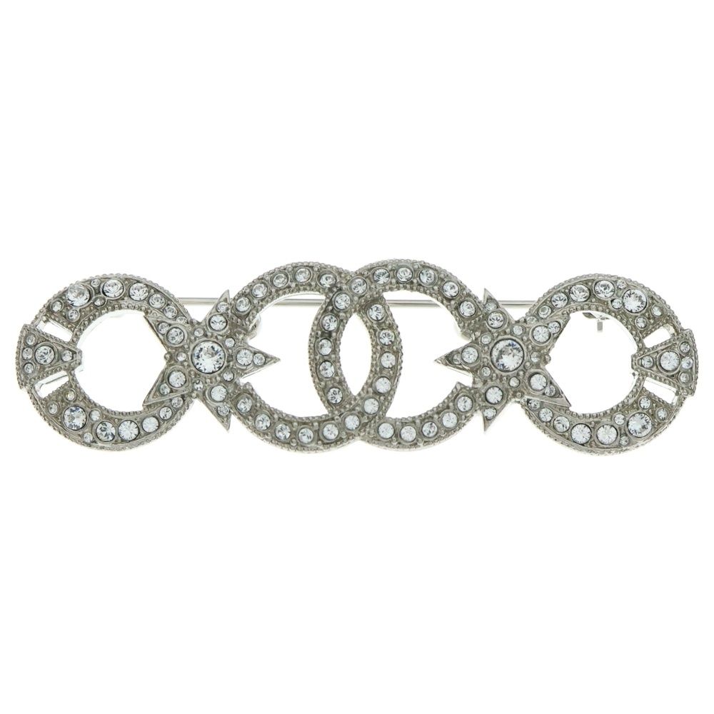 CHANEL シャネル ココマークラインストーンブローチ ピンバッジ シルバー スター×ムーンモチーフ I20P
